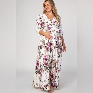 PinkBlush White Floral Plus Maternity/Nursing Wrap Maxi Dress